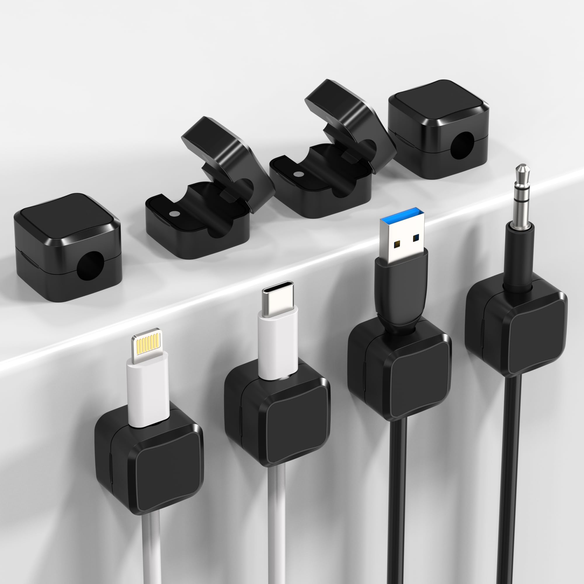 Sounce Self-Adhesive Cable Clips for Cord Management – Multipurpose Wire Organizers for Desk, Car, Home, and Office Use – Ideal for USB, Charger & Power Cables – Pack of 8, Black