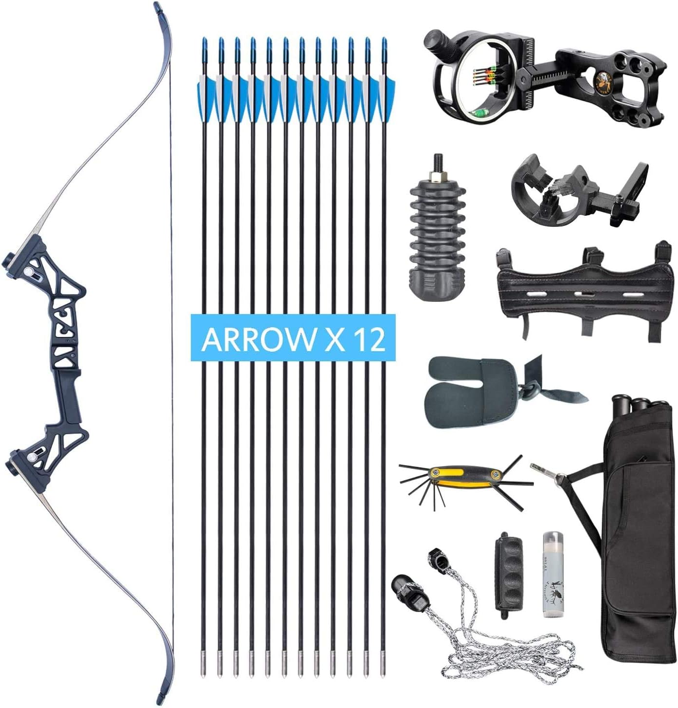 XQMART Takedown Recurve Bow,Bow and Arrow Set,Archery Bow R3,Hunting Recurve for Adults,Draw Weight 45lbs,Right Handed