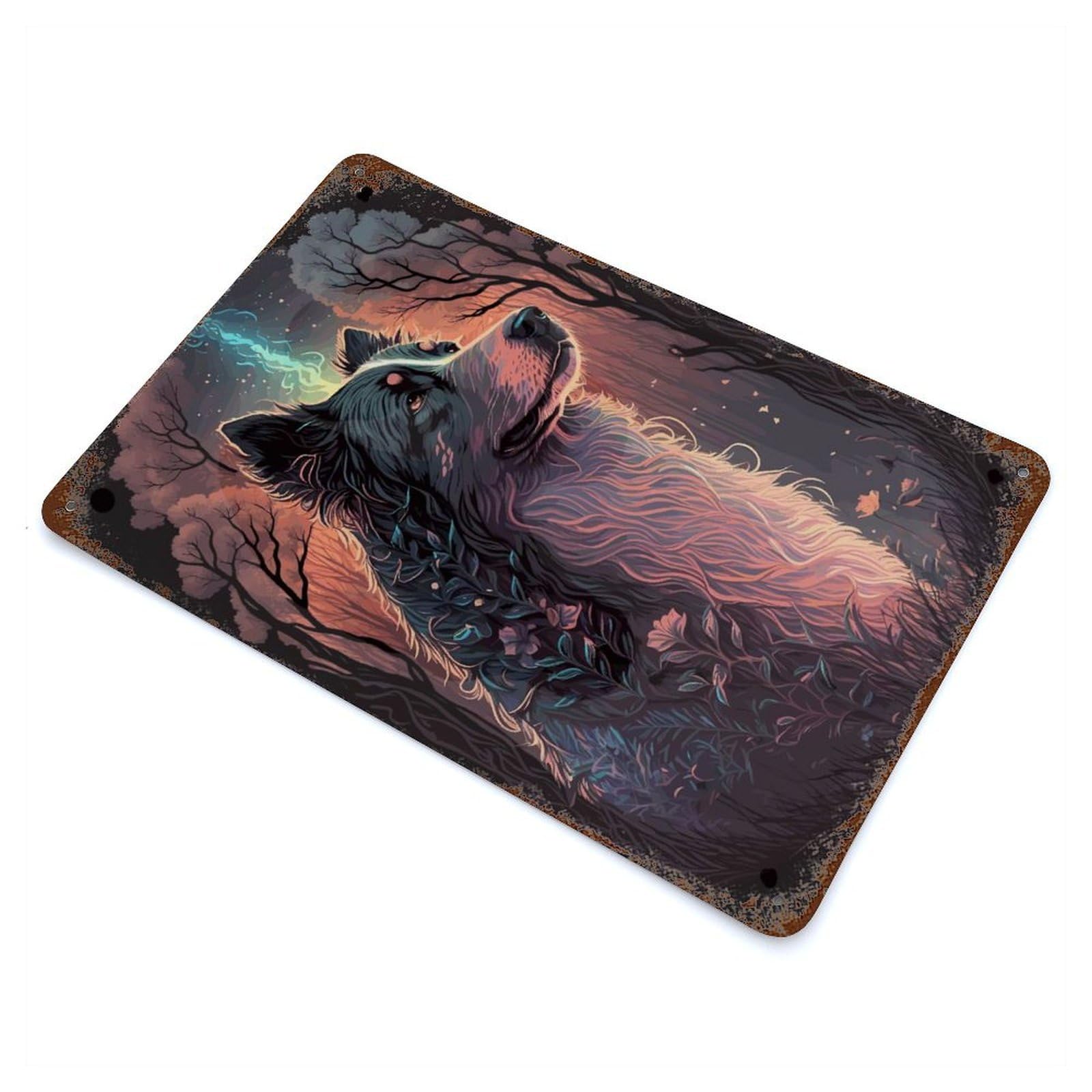 Rust Effect Australian Shepherd Dog Aged Metal Wall Plaque 11.8"x7.9", Shabby Chic Decor for Basement, Hobby Room And Garage Decor