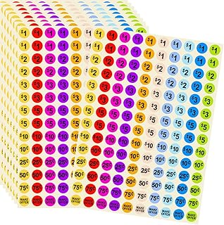 Garage Sale Stickers, 2100 Count Yard Sale Stickers Pre-Priced Price Stickers 3/4" Diameter Flea Market for Retail, Bright Neon Multicolored Colored 15Sheets (Bright Neon)