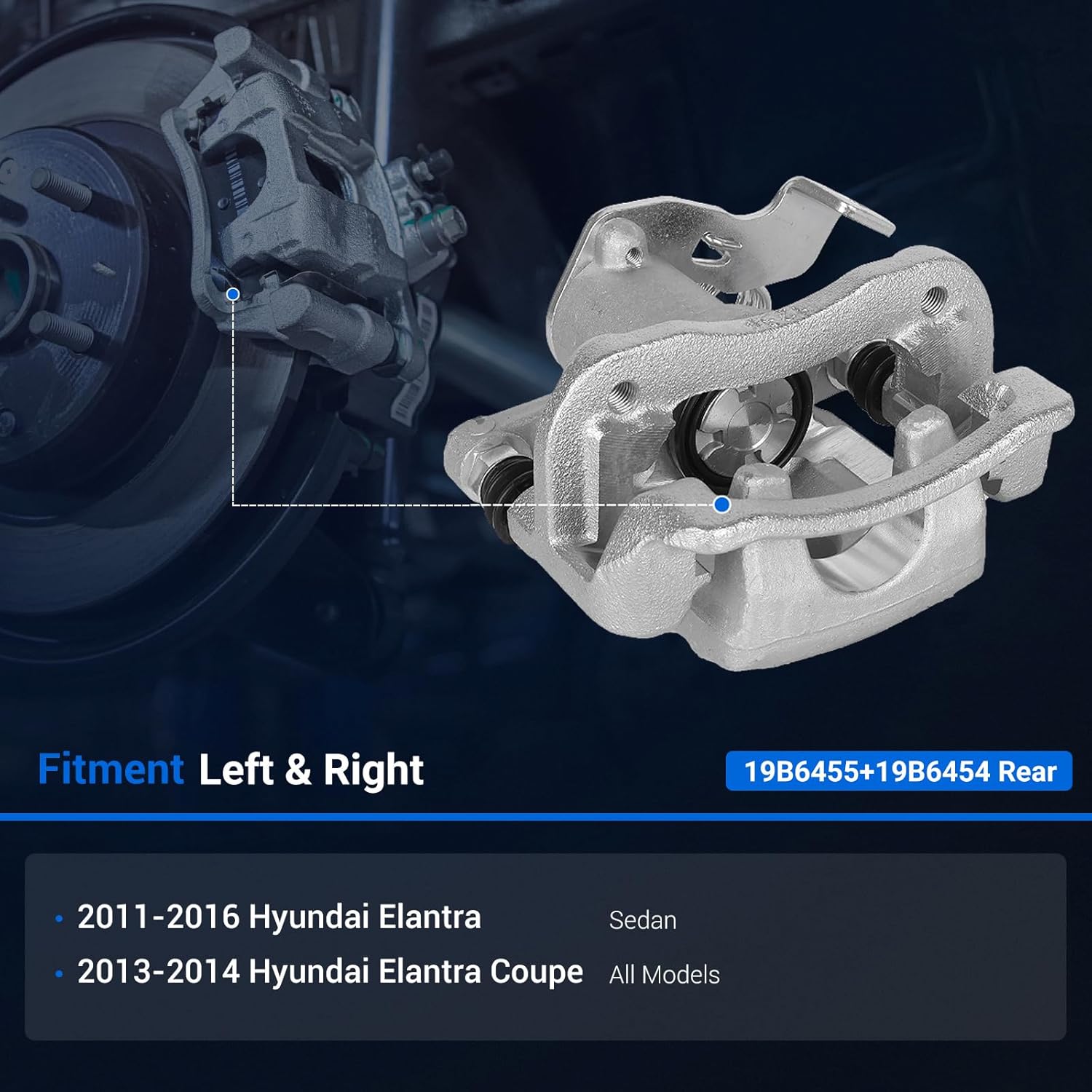 Autoround 19B6455 19B6454 Rear Brake Caliper fit for Hyundai Elantra 2011-2016, Elantra Coupe 2013-2014, Both Driver Passenger Side