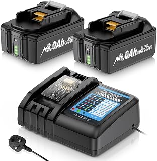 2X 18V 8000mAh replacement batteries for Makita, compatible with Makita 18V battery models BL1830 BL1850 BL1860 BL1830B BL1850B BL1860B BL1840 BL1820 BL1815 BL1835 and BL1845(2 batteries & 1 charger)