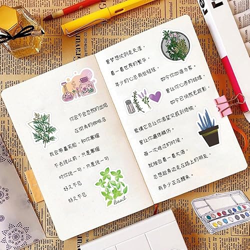 Miniatura 7 de Calcomanías de hierbas, 60 unidades, calcomanías estéticas impermeables de vinilo para botella de agua, laptop, taza, adultos, teléfono, patineta,