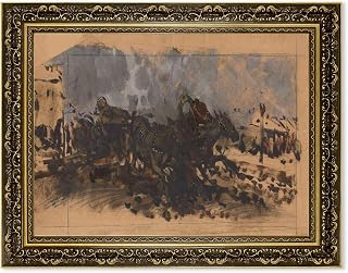 Framed Cavalry Charge Poster Canvas Print Art Vintage Equestrian Painting Pictures Wall Decor Home Decor Living Room Bar Apartment (16L x24W,Retro Framed)
