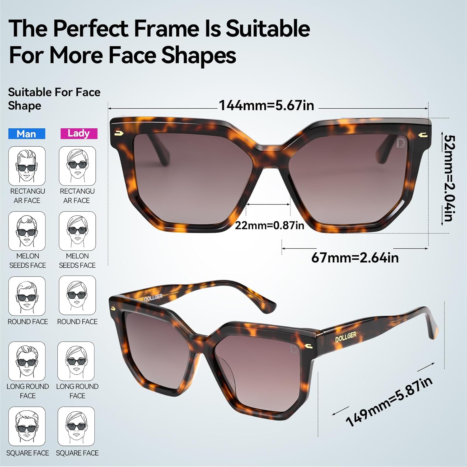 Dollger Oversized Square Polarized Sunglasses for Men Women, Designer Big Rectangle, Fashion Shades with UV400 Protection