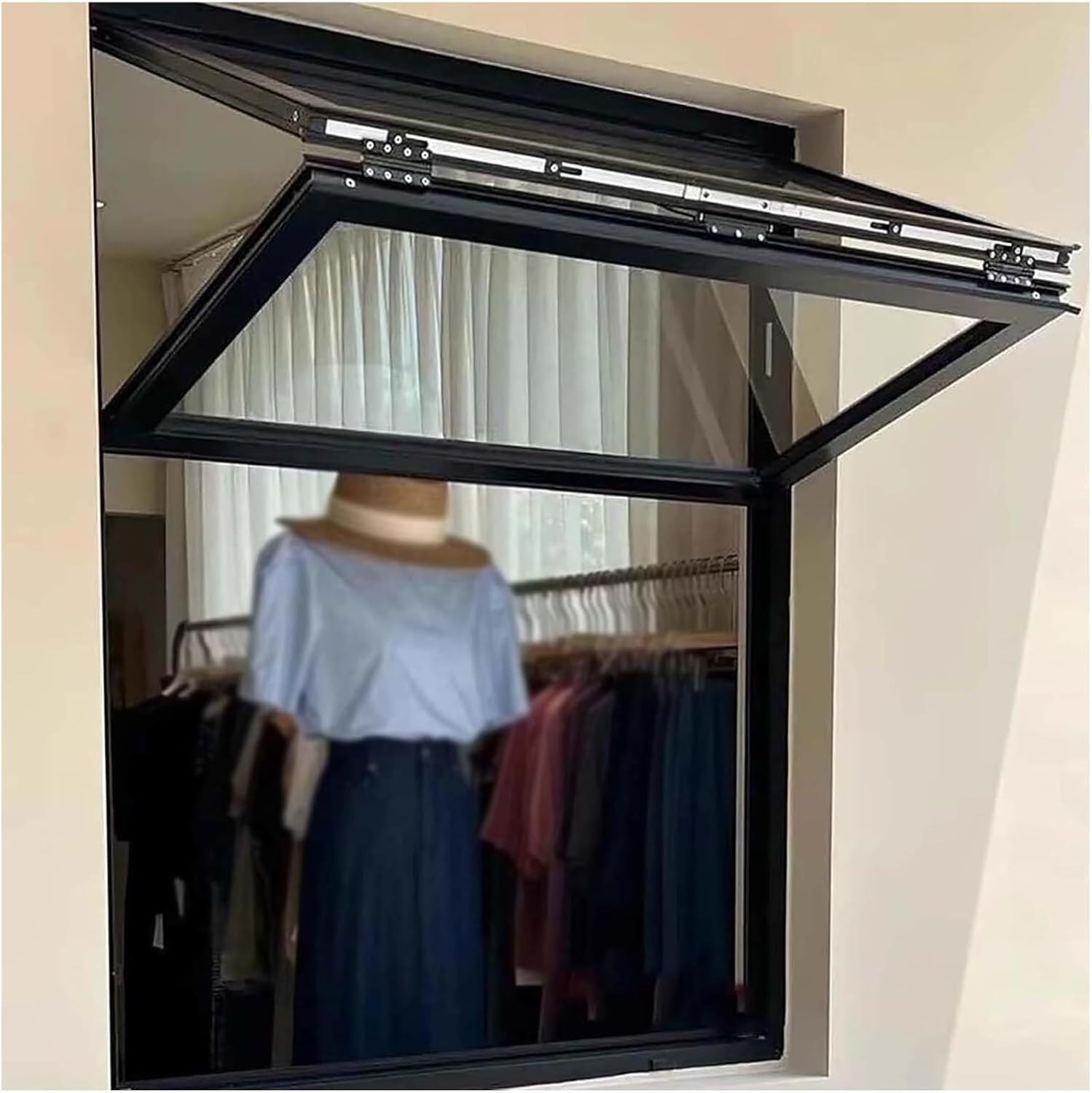 Folding Concession Serving Window, Vertical Sliding Double Hung Aluminum Frame Window with Glass & Lock, for Food Truck, Kitchen Use(WxH 36x48in/91.4x121.9cm)