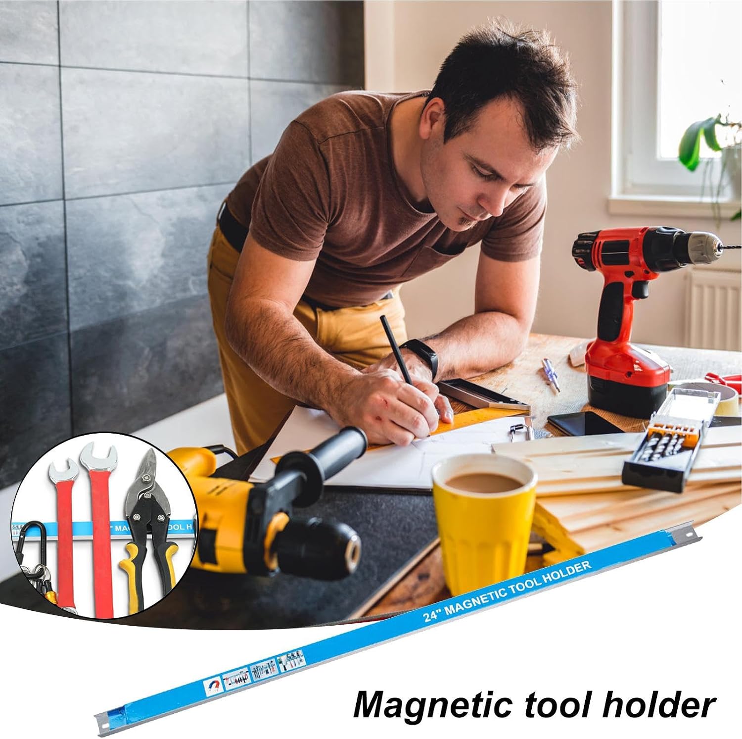 Wall Magnetic Tool Holder – Industrial Strength Magnet Bar, Space-Saving Hand Tools Organizer, Easy Installation | for Workshop Accessories, Garage Walls, Craft Room Storage, Power Tool Organization