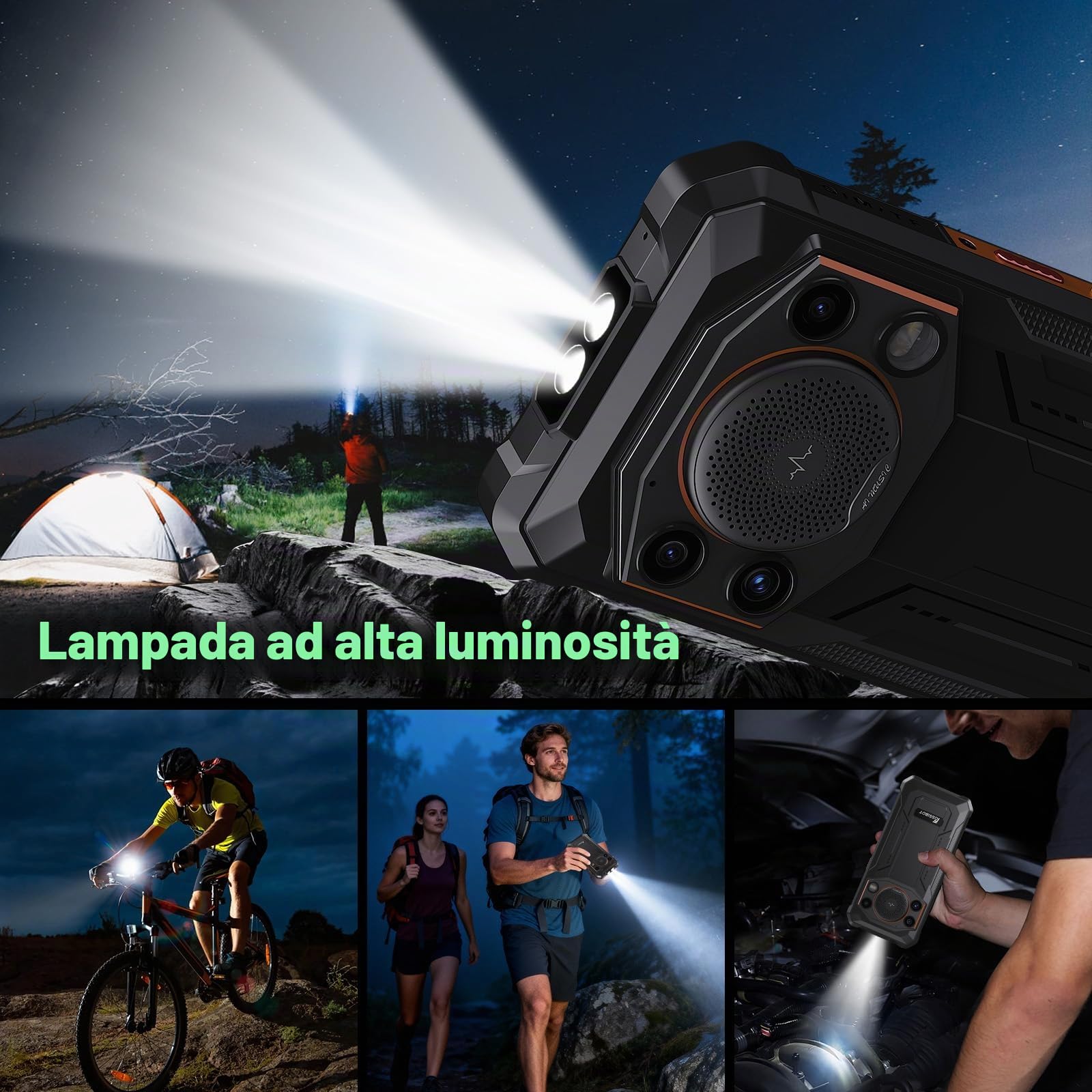 FOSSiBOT F110L Smartphone Rugged 10000mAh, Altoparlante 128dB Telefono indistruttibile, Android 15 12GB+128GB/2TB, Display 6.745” 50MP AI Dual Camera, IP68/69K 4G SIM(2026)