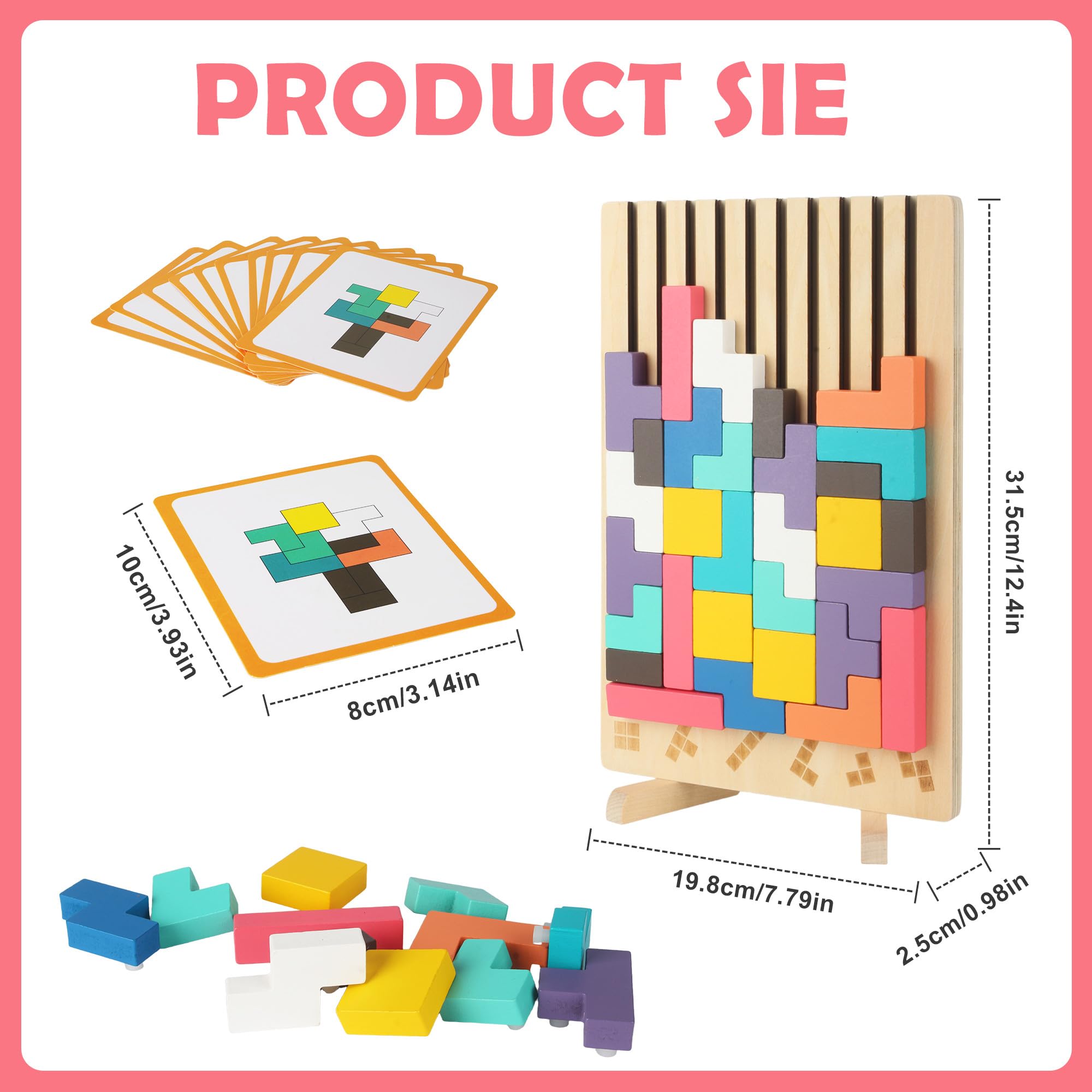 Rompecabezas 3D de Madera Tetris, Rompecabezas niños, Juegos Montessori 3 4 5 6 Años, Juego Tetris Madera, Inteligencia Jigsaw, Cerebro Juguete, Regalos para Niños