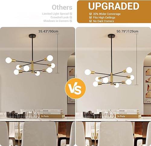 Vista 70 de DELIPOP Sputnik - Lámpara de techo Sputnik moderna de 4 luces negras y doradas, lámpara de techo E26 de metal industrial semiempotrada para Negro