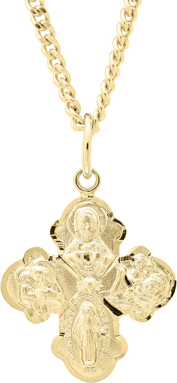 14KT Gold-Filled Small Four-Way Medal with 18"" Gold Plated Stainless Steel Chain, 18"", Yellow