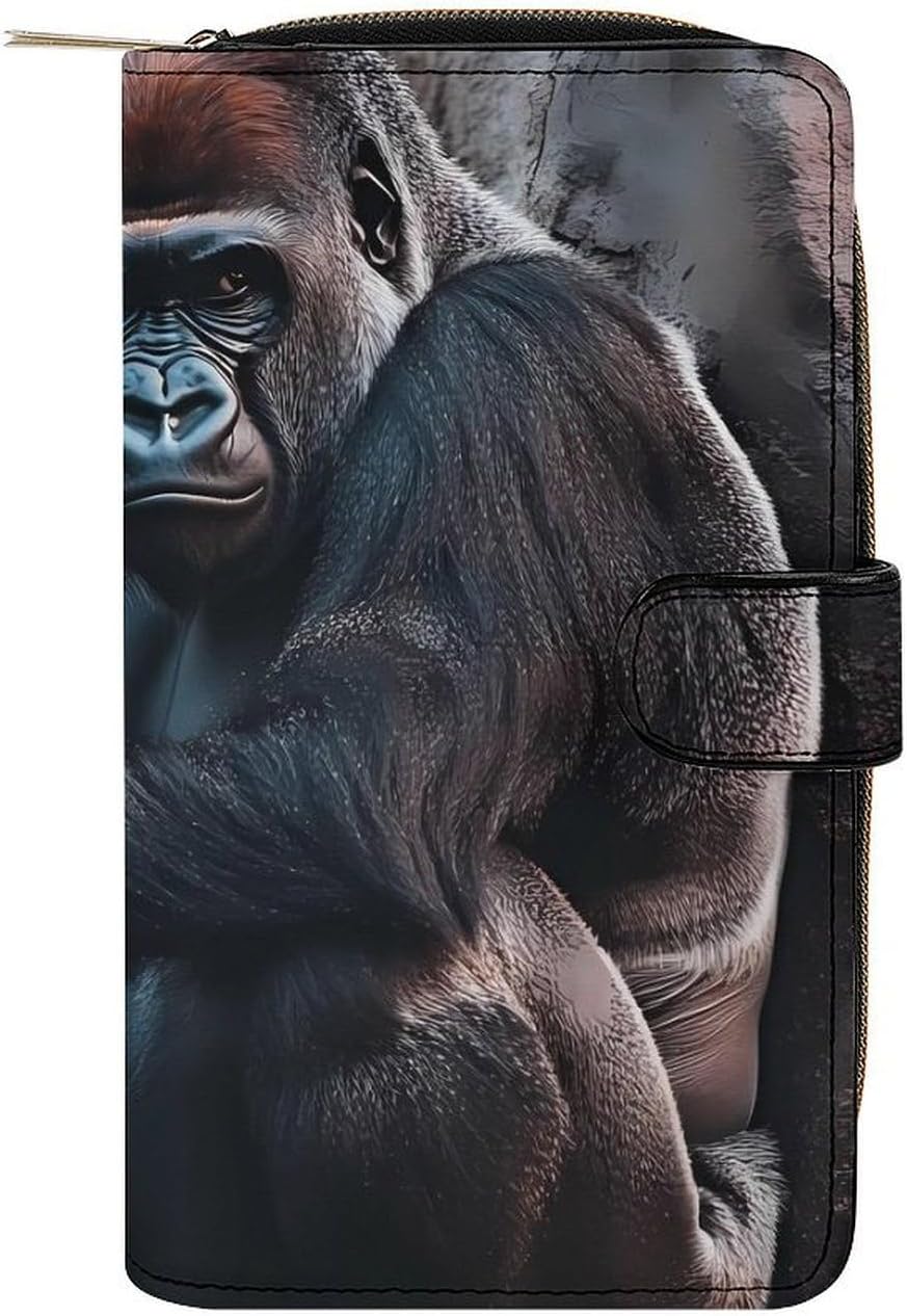 Wild Animal Gorilla Monkey Women's Long Wallet Leather Large Capacity Wristlet Clutch Purse Wallets