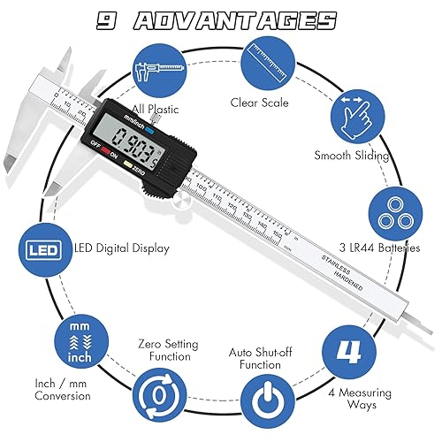 Miniatura 3 de Simhevn - Calibrador digital conversión de pulgadas y milímetros pantalla LCD herramienta de medición de 0 a 6 pulgadas apagado automático