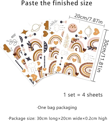 Miniatura 4 de Calcomanías de pared boho con diseño de nubes de arco iris, flores, hojas, corazones, calcomanías de vinilo para decoración de habitación de niños,