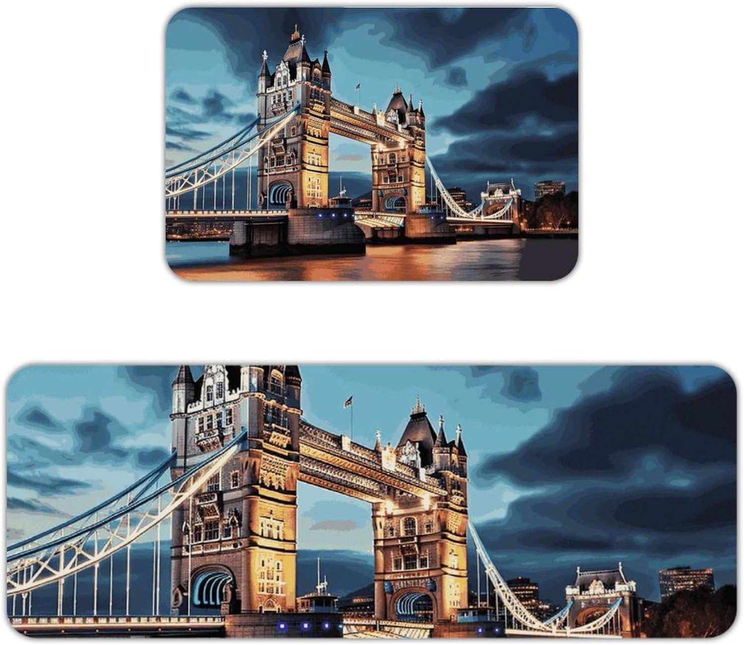 Tower Bridge in London Kitchen Mat for Floor, Non Slip Comfort Rugs Set for Office, Washable Mats for Laundry, Personalized Desk Mats for Bathroom, Bedroom, 24"×16"+47"×17"