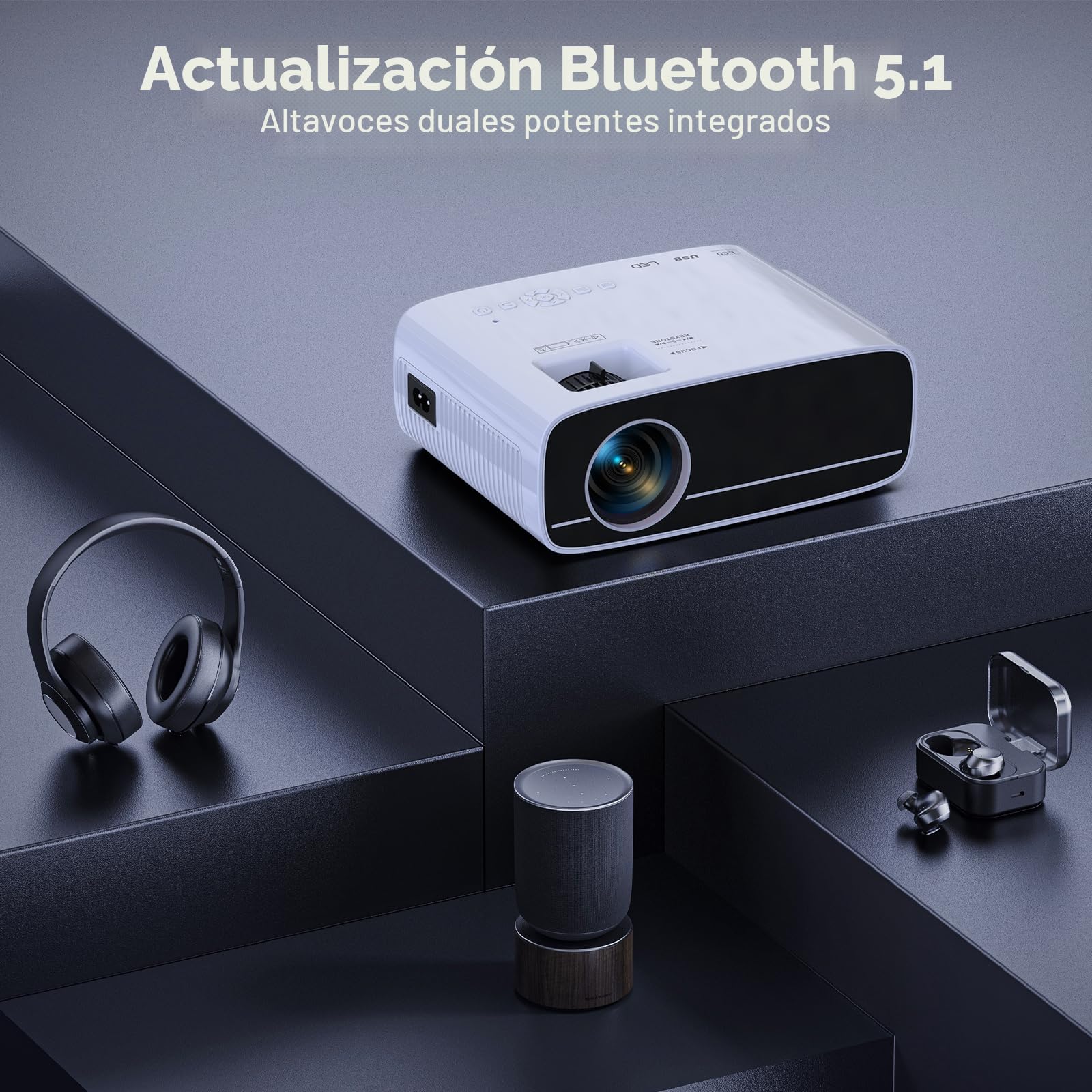 Mini Proyector 4K Compatible, AKATUO 15000L Nativo 1080P 5G WiFi Bluetooth Proyector Portatil con 50% de Zoom, Videoproyector Cine en Casa Compatible con Smartphone/HDMI/USB/Laptop/Fire TV Stick