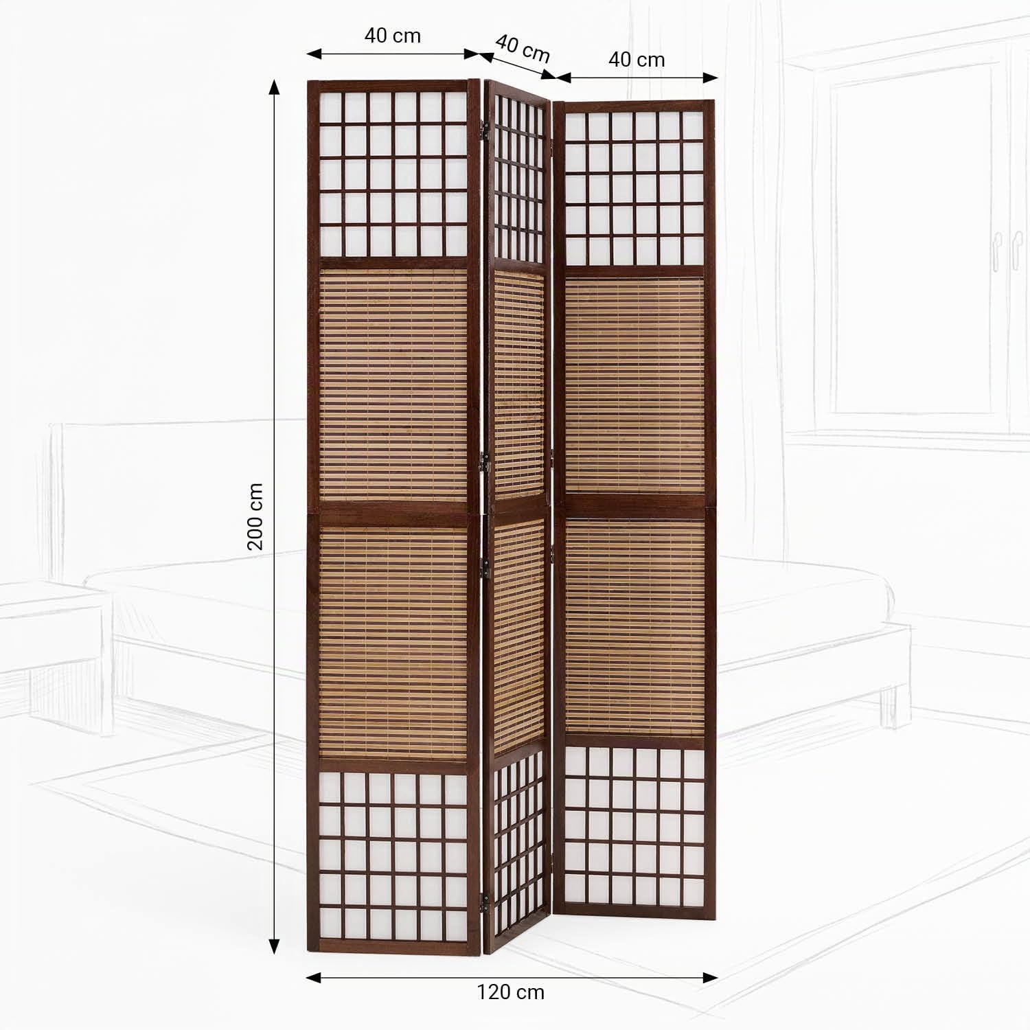3 pan Diviseur de pièce paravent Taille spéciale 2 m de Hauteur - Bois diviseur Shoji avec Bambou au Riz Brun Blanc
