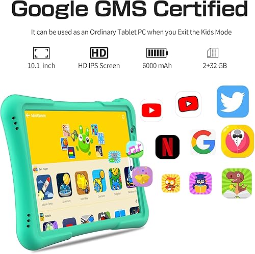 Miniatura 3 de PRITOM Tableta para niños de 10 pulgadas Android 14, 32GB, Quad-Core, 6000mAh, pantalla IPS HD grande, WiFi 6, cámara dual, Bluetooth, tableta