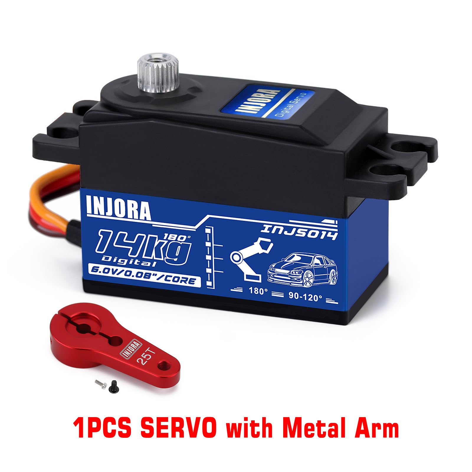 INJORA Servo Numérique à Profil Bas 14KG avec Armature 25T pour Véhicules RC 1/10 1/12, Voiture de Tourisme, Drift, Hélicoptère, Avion à Aile Fixe