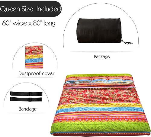 Miniatura 228 de MAXYOYO Colchón tipo futón con estampado floral, acolchado japonés, extra grueso, plegable, transpirable, tumbona para el suelo, cama de invitados