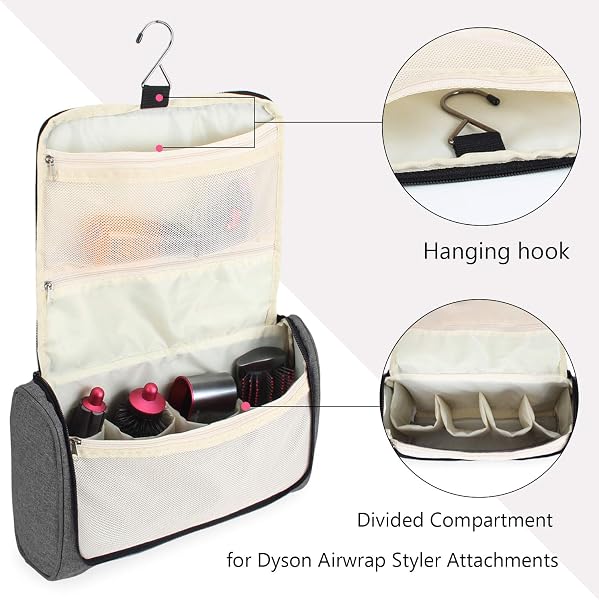 Teamoy Sac de Rangement pour Dyson Airwrap Styler et Bigoudi Accessoires, Étui Portable de Voyage, Sacoche à Suspendre, Gris - 2