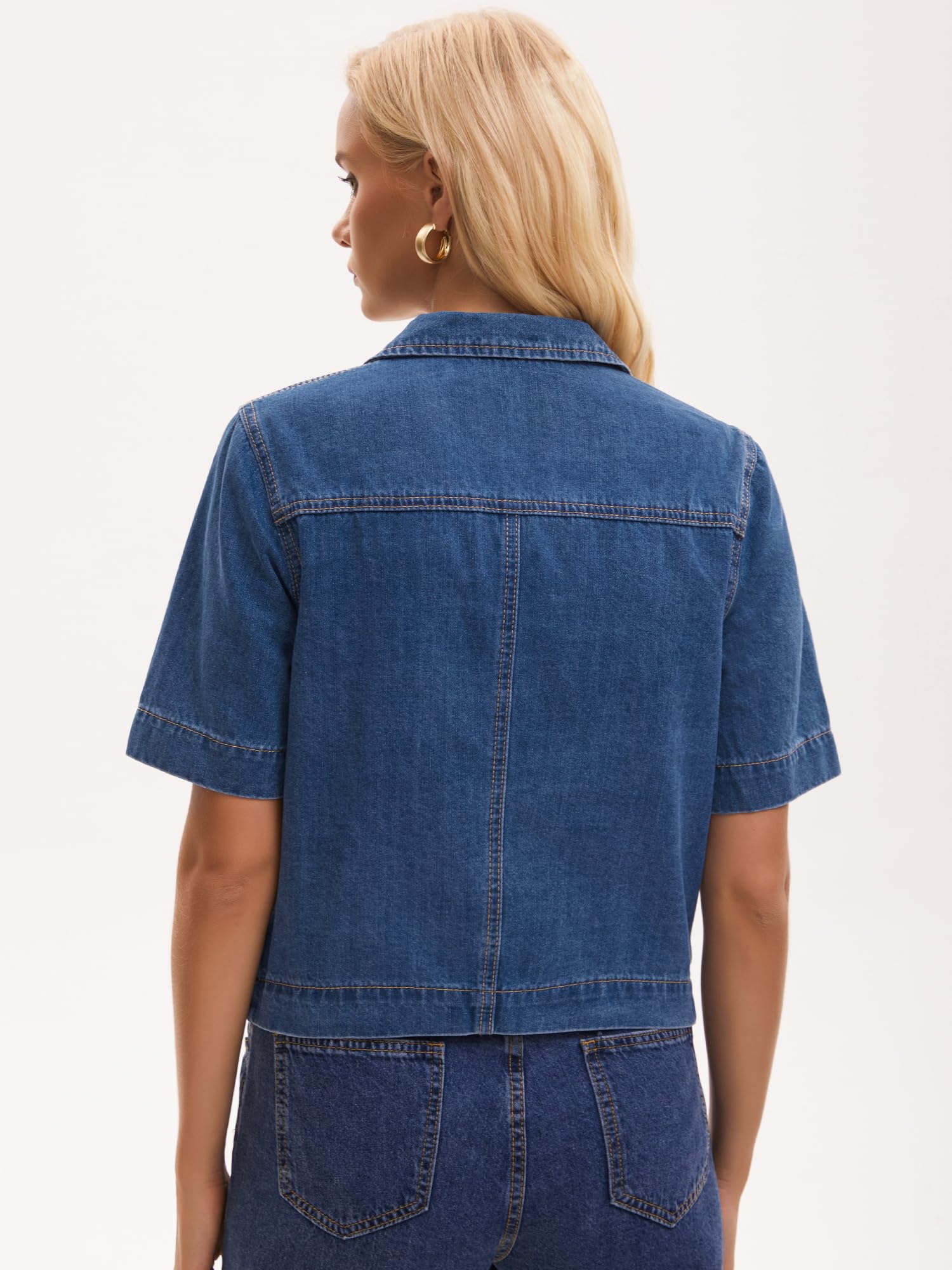 Damen Jacke Kurze Jeansjacke Knopfleiste mit Taschen Lässiges Kurzarm Denimhemd