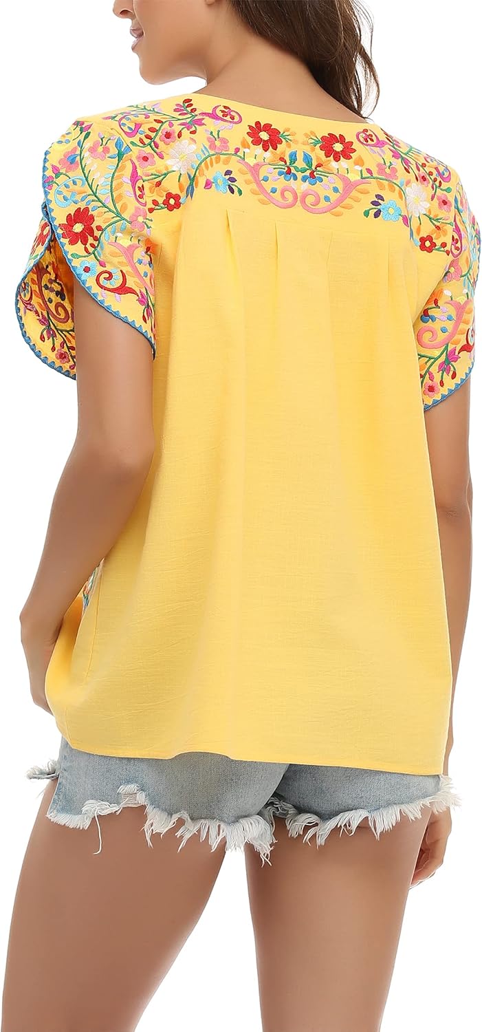 YZXDORWJ Women's Summer Boho Embroidery Mexican Bohemian Tops Shirt Tunic - Image 7