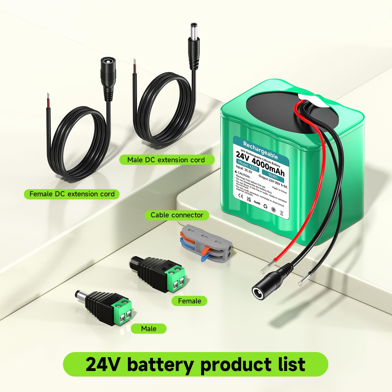 24V Akku 4000MAH Lithium wiederaufladbar Akku Mit Ladegerät & Steckeradapter & Verbindungslinie, für 24V -Geräte, DIY/Spielzugboot/Spielzeugauto Stromversorgung
