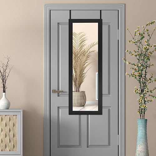 Miniatura 8 de COSTWAY Armario de joyería de espejo de longitud completa organizador de joyas montado en la puerta de pared con espejo de maquillaje ranuras para