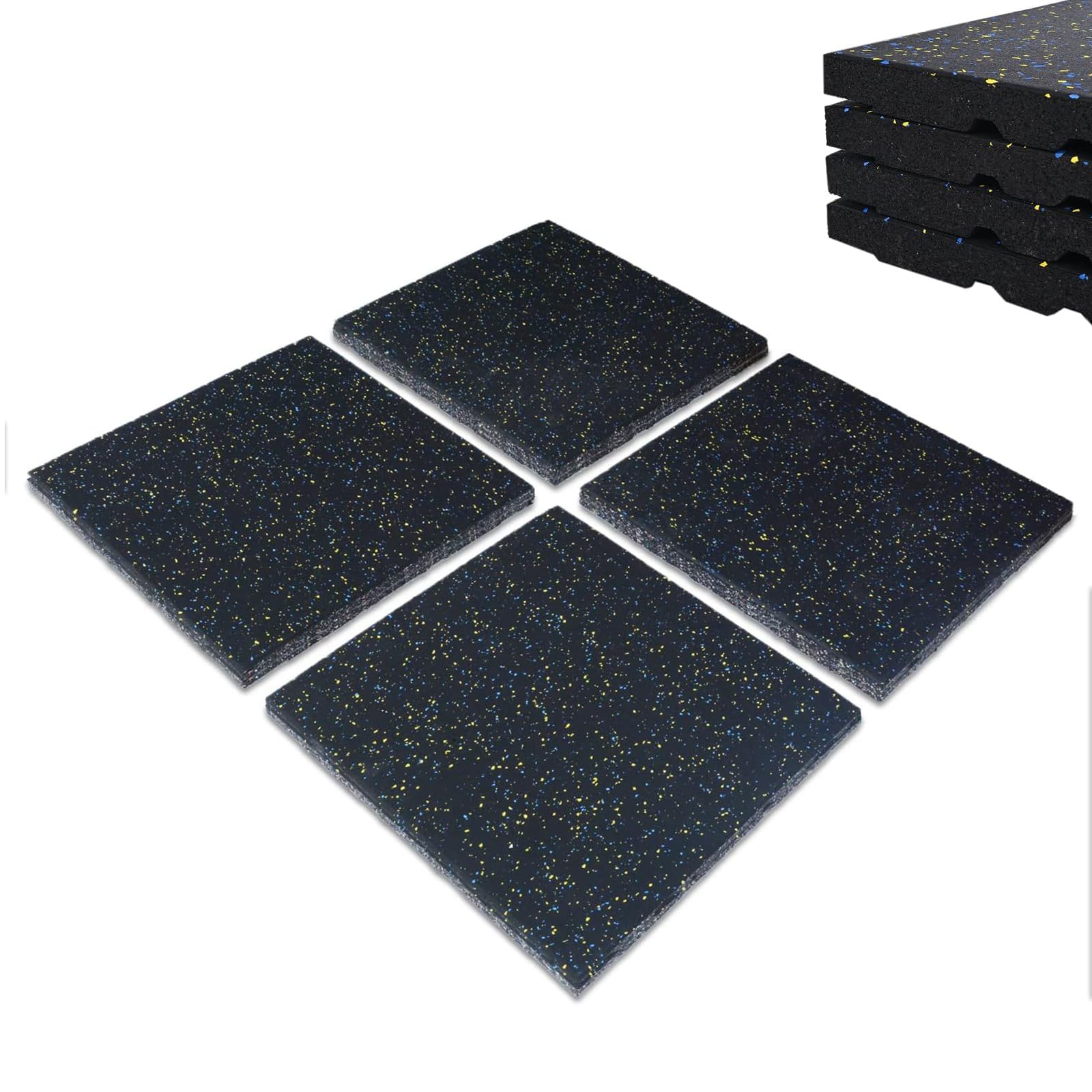 uyoyous Interlocking Rubber Gym Mat Tiles 4Pcs 25 mm Thick Gym Flooring Mat 50 x 50 cm Shock Absorption Flooring Mat Solid Heavy Duty Exercise Protective Flooring Mats for Home Machines Sports