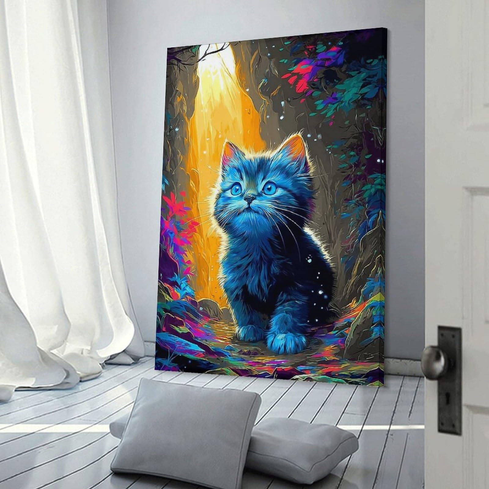 Junmoney Canvas Wall Art Magical Forest Kitten, 24x36inch(60x90cm), for New Homes, Bedrooms Or Workspaces, Canvas Artwork with Gifting Potential