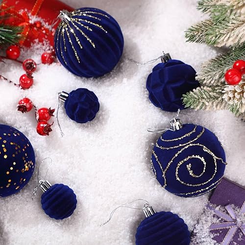 Miniatura 57 de Suzile 18 adornos de terciopelo para árbol de Navidad, bolas de Navidad, bolas de Navidad, adornos colgantes de vacaciones para árbol de Navidad