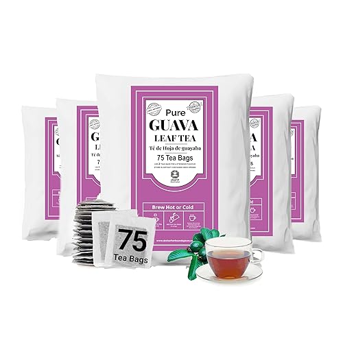Akshit Té de guayaba orgánico, 75 bolsas de té de hoja de guayaba, té de hierbas de guayaba, te de guayaba, sin azúcar, sin cafeína, sin gluten,