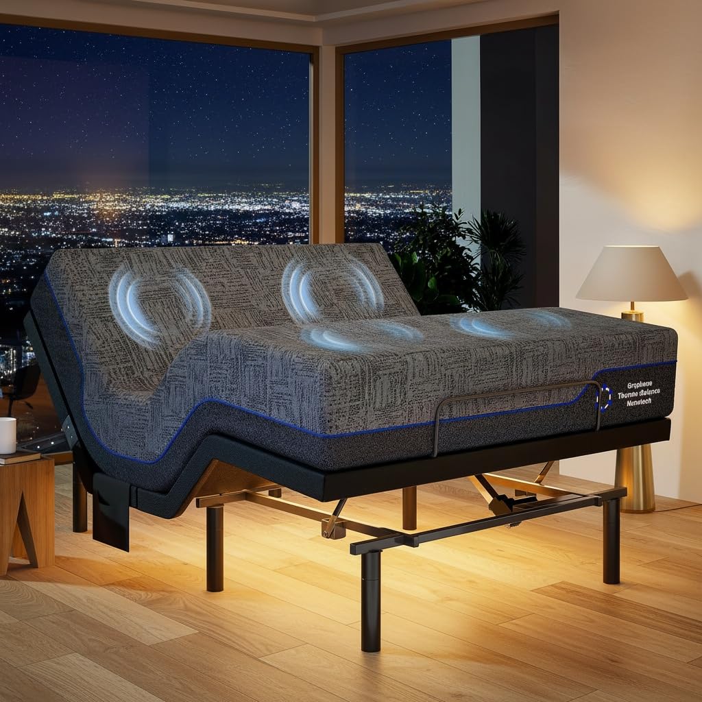 Marsail NS1 Queen Massage Adjustable Base with Mattress Set,Dual Motor Frame + 14" Cooling Gel Memory Foam Mattress, Wireless Remote, CertiPUR-US
