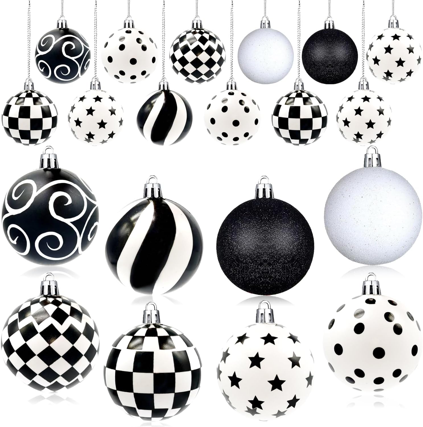 Amazon.com: 24 Black & White Winter Balls - Dot Hanging Christmas ...