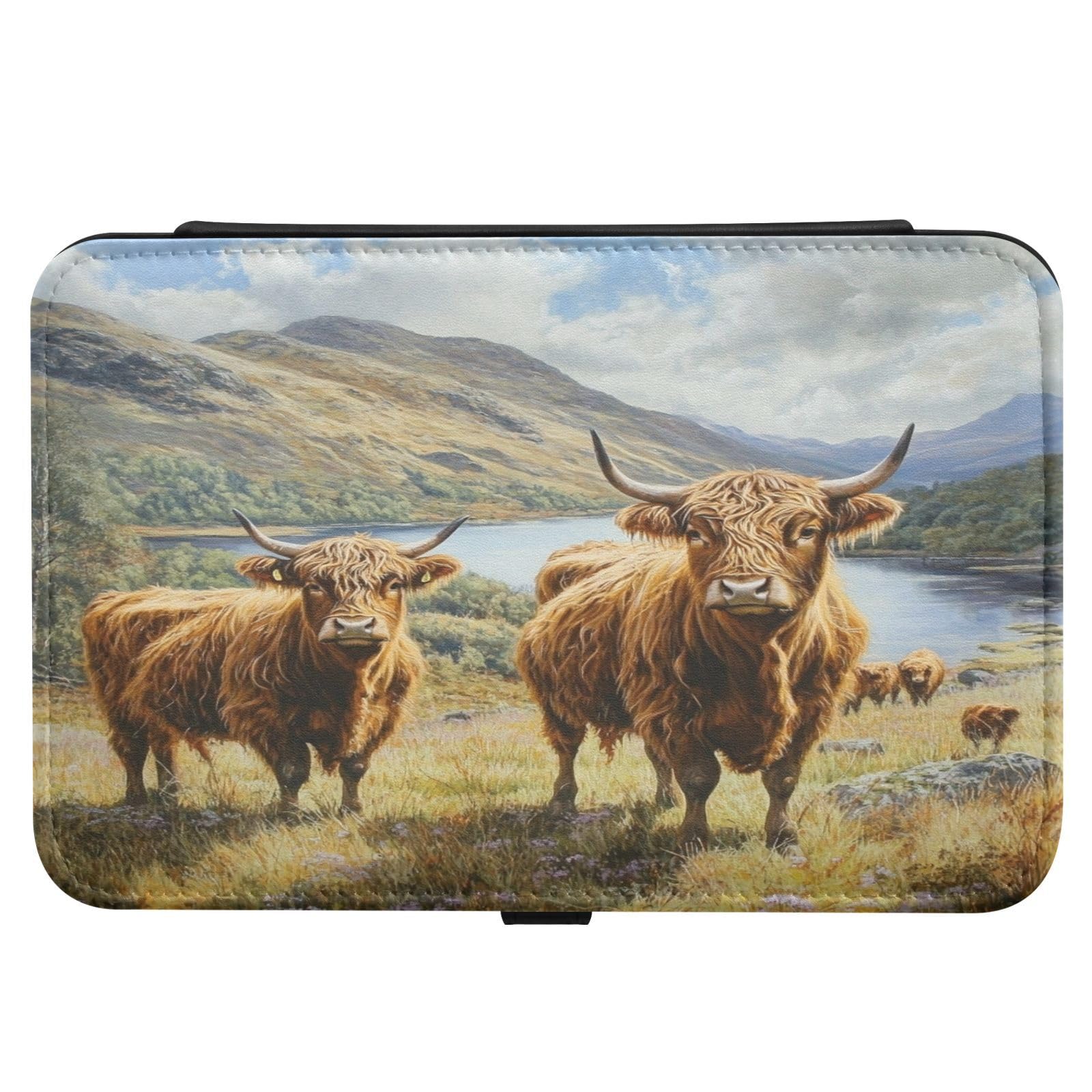 Haskirky Highland Cow Jewelry Box Portable PU Leather Travel Jewelry Organize for Women Jewelry Storage Display Holder for Ring, Necklace, Earring