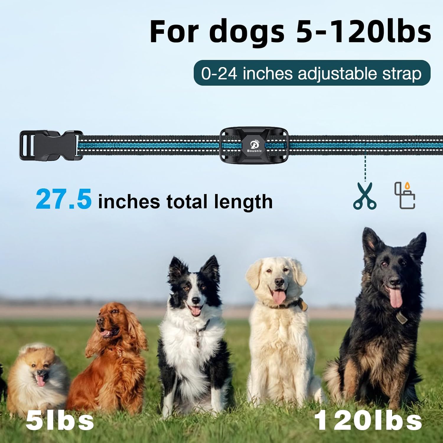 Bousnic RS2 Dog Training Collar for dogs 5-120 lbs