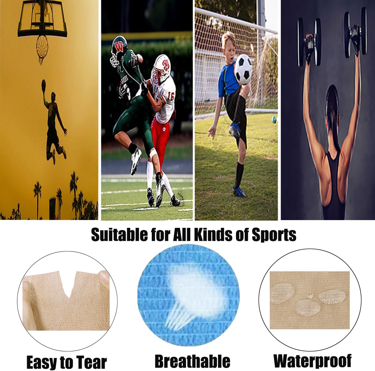 6 Pack 2 Inches Self Adhesive Wrap Bandage Self Adherent Cohesive Bandage Tape Stretch Vet Wrap Breathable Athletic Tape for Sports, Wrist, Ankle（Red） - Image 7