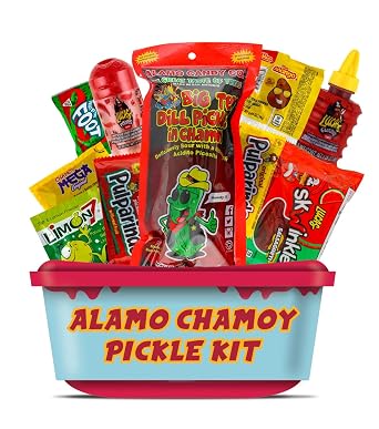 Alamo Chamoy Pickle Kit, Mexican Candy Mix make the Famous TikTok Trend, 13 Pieces Includes Original Alamo Dill Pickle, Baby Lucas, Lucas Gusano, Skwinkles Salsaghetti, and Other Mexican Candy by LookOn