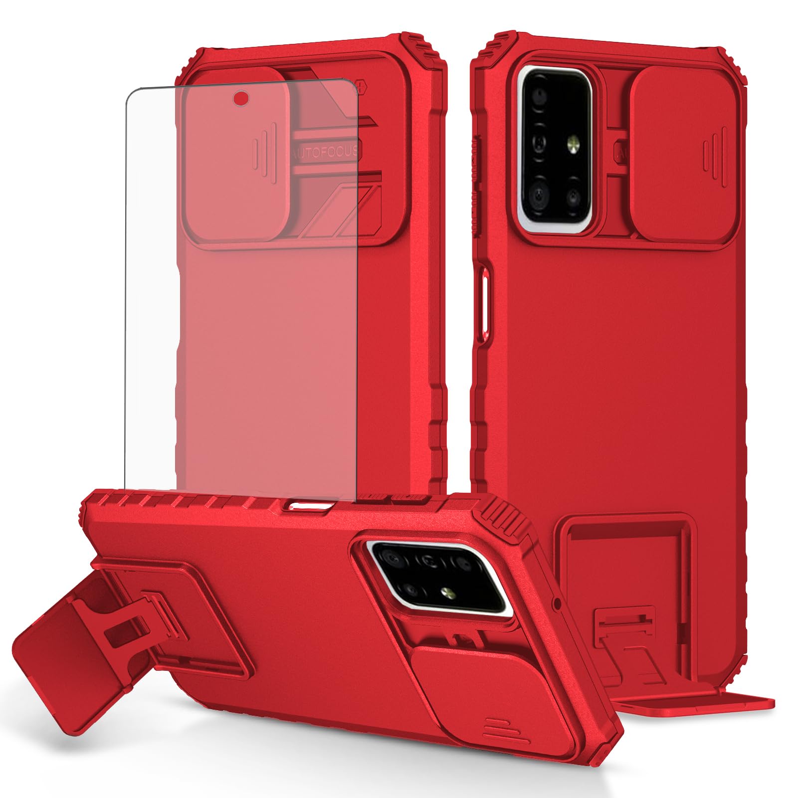 Asuwish Phone Case for Samsung Galaxy A51 4G with Tempered Glass Screen Protector and Slide Camera Cover Kickstand Stand Slim Protective Mobile Cell