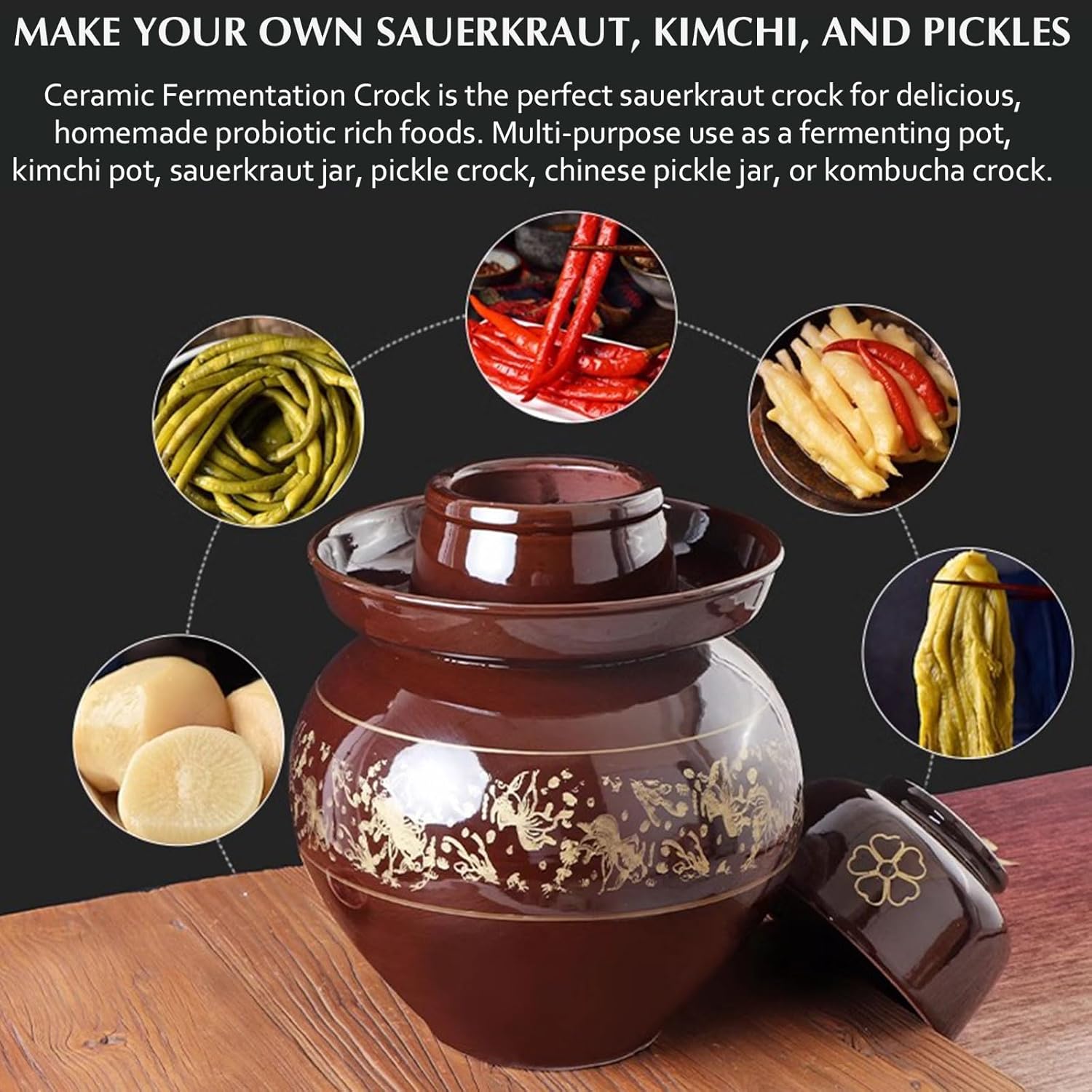 Traditional Chinese Ceramic Fermenting Crock With Lid, Clay Pickling Pot, 1 Pcs(5kg)