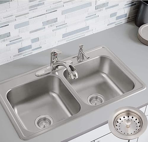 Vista 10 de Artiwell Paquete de 2 coladores y tapones para fregadero de cocina, conjunto de drenaje de cocina de 3-1/2 pulgadas con colador y tapón