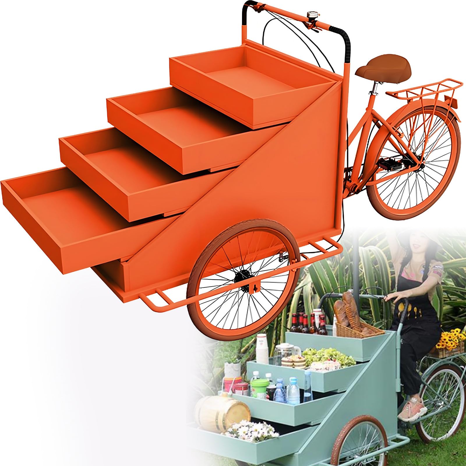 Wózek na kwiaty trójkołowy wózek vendingowy 3Wheel Retail Service & C Bike na zakupy le Food & Flower Sales Reverse Riding Utili Trike