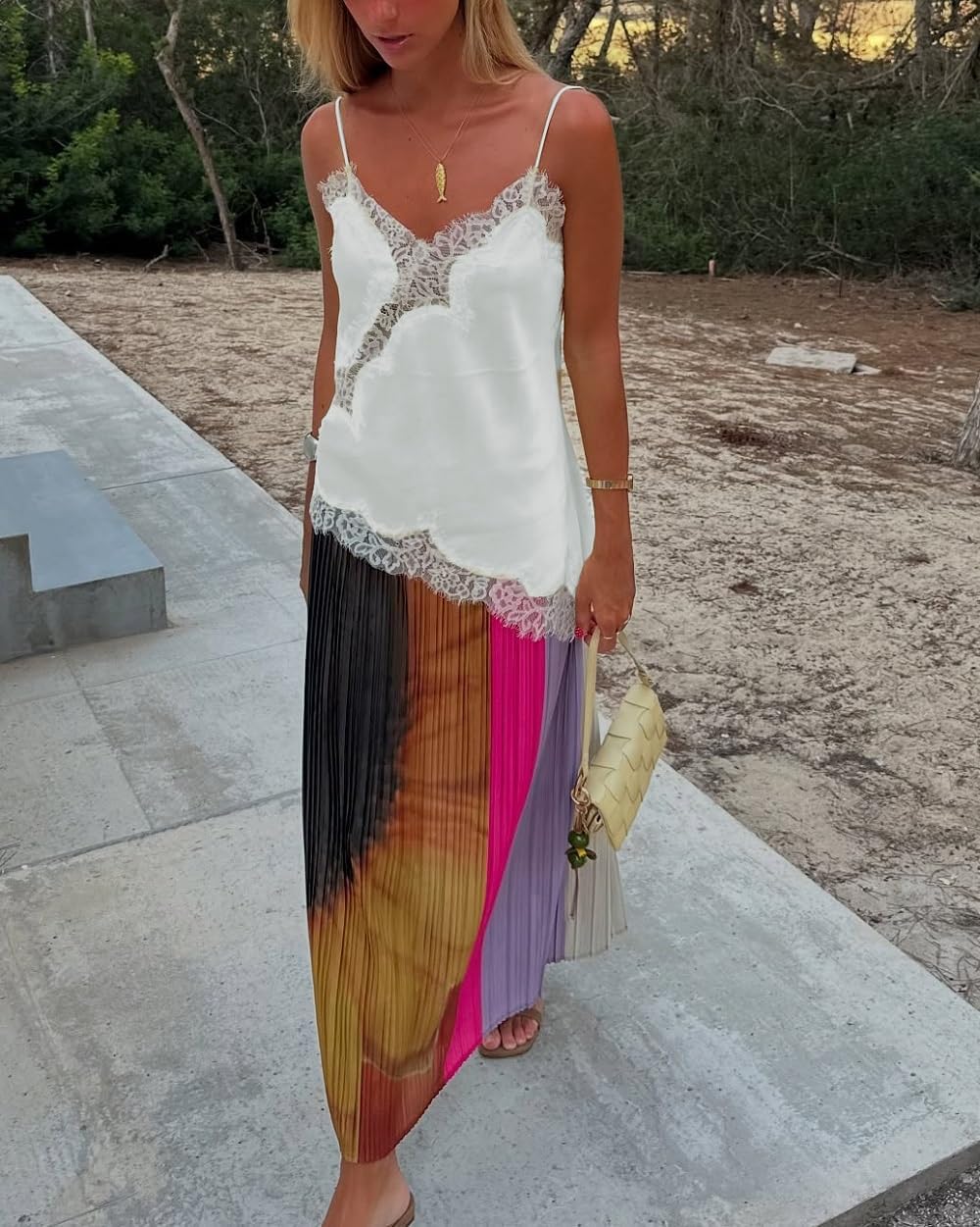 Women Satin Lace Cami Tops Y2k Asymmetrical Camisole Sexy Spaghetti Strap Side Slit Tank Top Trendy Going Out Tops - Image 4