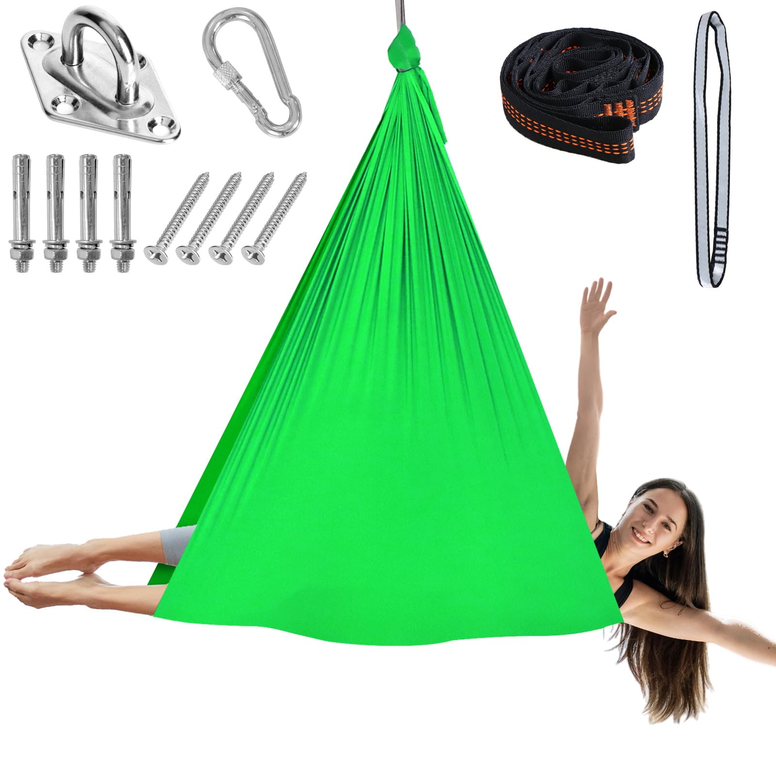 Chihee Aerial Yoga Hammock Swing Kit,Soft Heavy-duty Fabric Yoga Stretching Fitness Sling Full Rigging Hardware Easy Set-up Guide, Antigravity Flying for All Levels Fitness Bodybuilding 280x150cm
