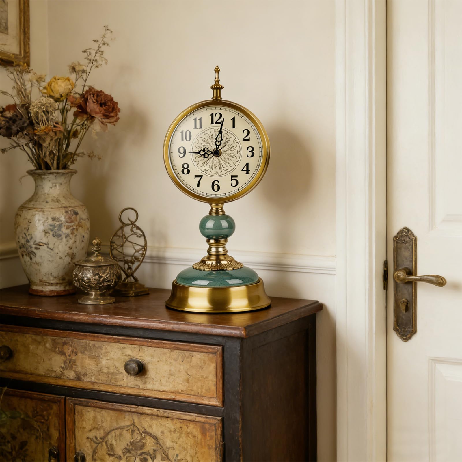 Vintage Tischuhr Gold, Antike Metall Schreibtischuhr Batteriebetrieben für Kaminsims, Wohnzimmer, Tischdekoration, Schlafzimmer, Wohnzimmer