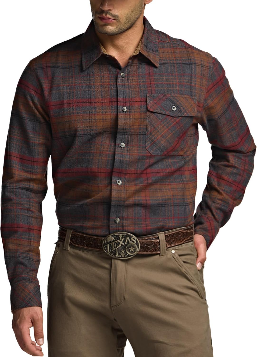 CQR Men's 100% All Cotton Button Down Flannel Shirts, Long Sleeve Brushed Warm Soft Casual Outdoor Plaid Shirt - Image 2