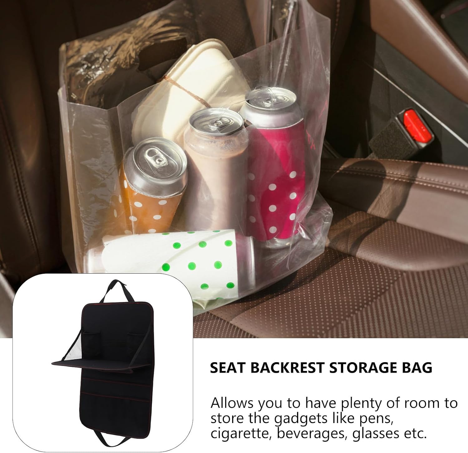 Gadpiparty Foldable Car Backseat Storage Bag with Table Portable Oxford Cloth Car Rear-seat Organizer Sturdy Hanging Storage Pouch for Auto Black image 3