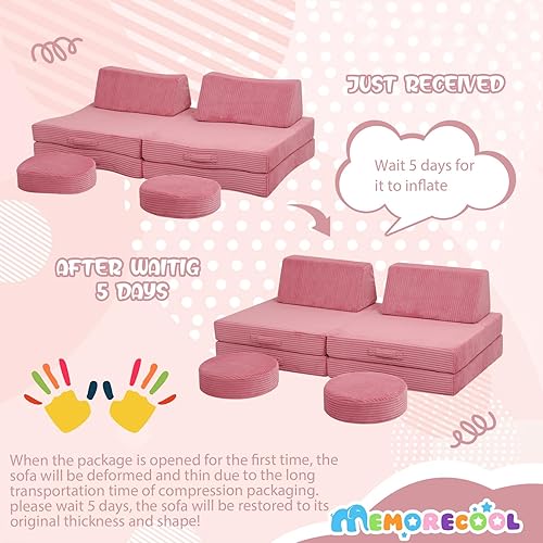 Miniatura 119 de MeMoreCool Sofá modular para niños de 1 a 3 años, 8 piezas de dinosaurio que brilla en la oscuridad, sofá de espuma para niños, juego convertible