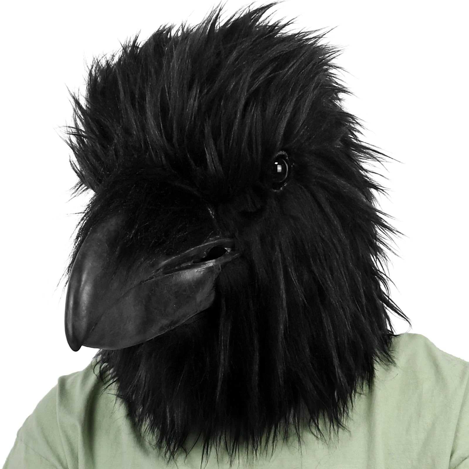 shayulajiao Black Crow Mask with Realistic Feathers, Latex Raven Head Mask with Soft Fur for Adults - Image 2